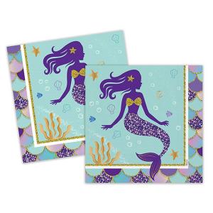 BALON EVİ PIRILTILI DENİZ KIZI PEÇETE 33X33 16apos;LI DOĞUM GÜNÜ SÜSÜ