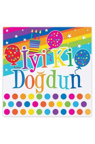 BALON EVİ GÖKKUŞAĞI İYİKİ DOĞDUN PEÇETE 33X33 16apos;LI DOĞUM GÜNÜ SÜSÜ