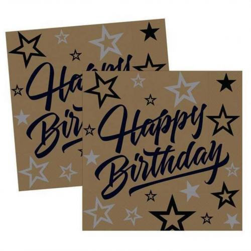 BALON EVİ GOLDEN STARS PEÇETE 33X33 16apos;LI DOĞUM GÜNÜ SÜSÜ