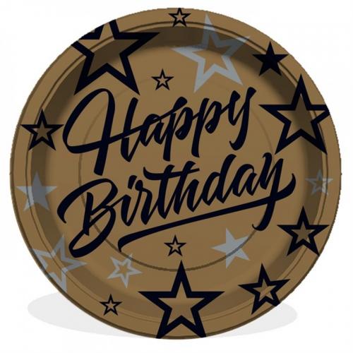 BALON EVİ GOLDEN STARS TABAK 23 CM 8apos;Lİ DOĞUM GÜNÜ SÜSÜ
