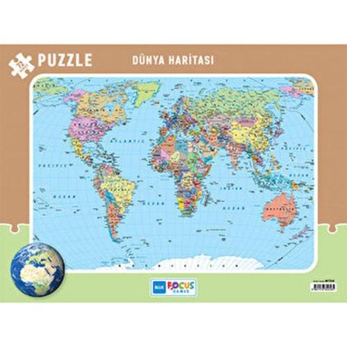 Blue Focus 72 Parça Dünya Haritası Frame Puzzle