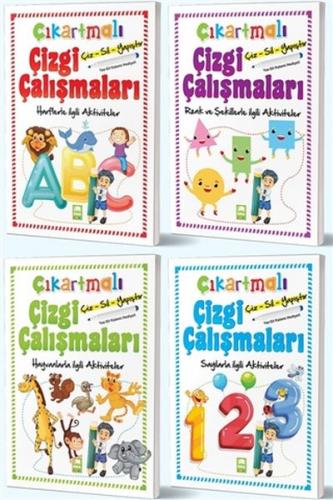 Çiz-Sil-Yapıştır Çıkartmalı Çizgi Çalışmaları Seti (4 Kitap Takım)