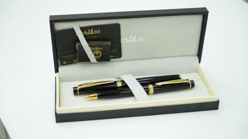 SCRİKSS 38 DOLMA KALEM+TÜKENMEZ KALEM SETİ SİYAH+ALTIN RENGİ