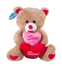 FURRY 45 CM ÇİFT KALPLİ SEV BENİ PELUŞ AYICIK KAHVE & BEYAZ -