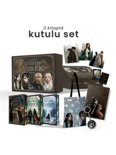 Gümüş Yürek Serisi - Üç Kitaplık Hediyeli Yan Boyamalı Kutu