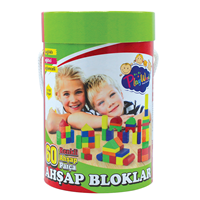 PLAY WOOD SİLİNDİR KUTUDA 60 PARÇA AHŞAP RENKLİ BLOKLAR ( LEGO ) ....